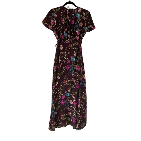 Belle Vere Eggplant Purple Floral Wrap Tie Front Maxi Dress Lined NOWT - Picture 1 of 10